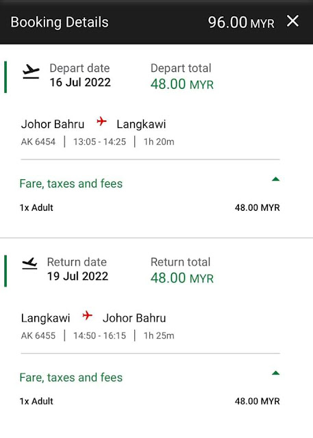 Johor Bahru - Langkawi : Pergi Balik RM96