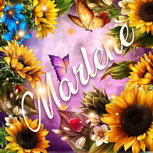 imágen con el nombre marlene con fondo de girasoles y mariposas para descargar gratis