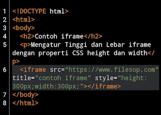 Contoh Program 2 : Mengatur Ukuran iframe dengan CSS