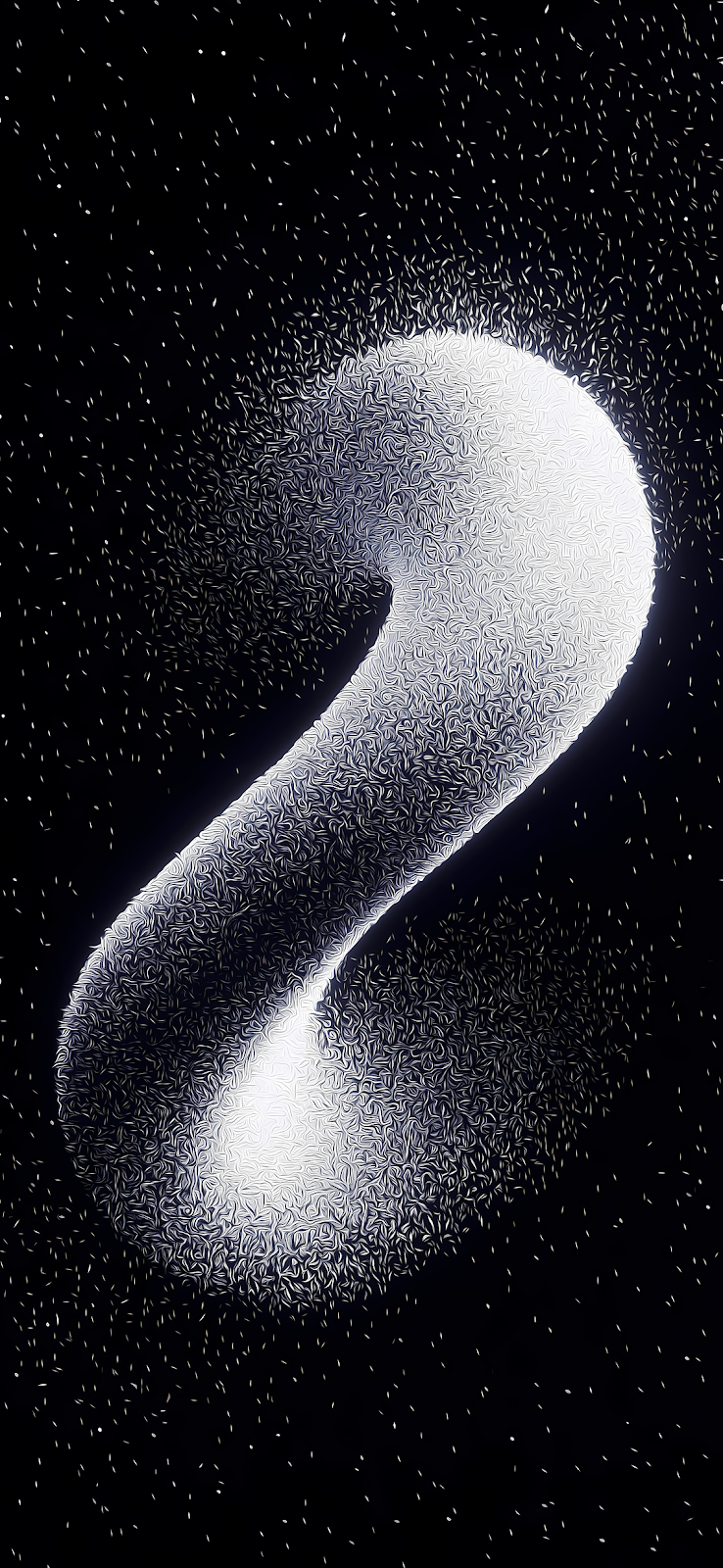 A swirling nebula wallpaper with a white abstract shape against a black background.