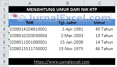 Menghitung Umur Dari NIK KTP - JurnalExcel.com