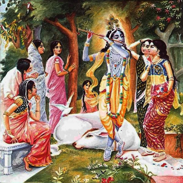 Gopis Relishing the Sight of Krishna