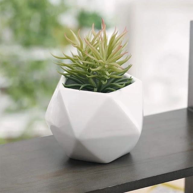 White Ceramic Geometric Design Mini Succulent Planter Pot