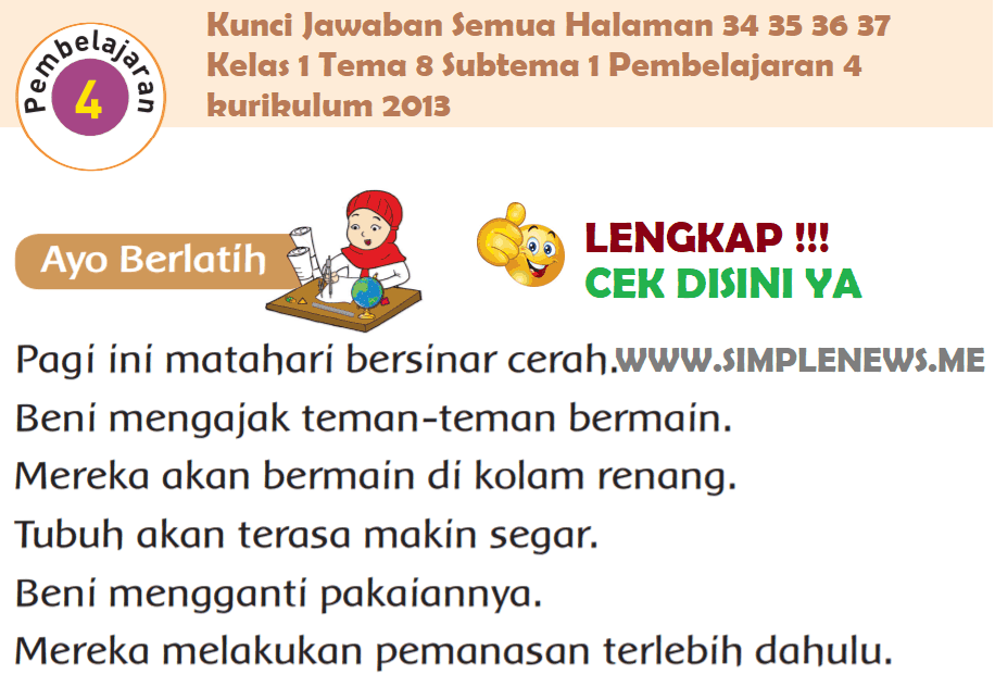 Kunci Jawaban Semua Halaman 34 35 36 37 Kelas 1 Tema 8 Subtema 1 Pembelajaran 4 kurikulum 2013 www.simplenews.me