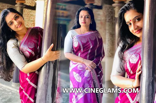 Actress Sujitha Dhanush wearing in celebration saree