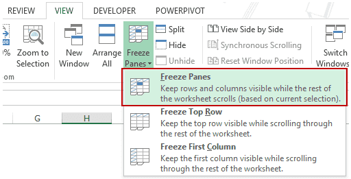 استخدام Excel Freeze Panes - تجميد الأجزاء