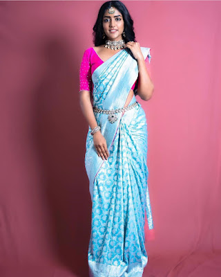 Actress Eesha rebba blue saree photoshoot