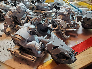 Ork Nob Bikers with power claws, painted black and silver
