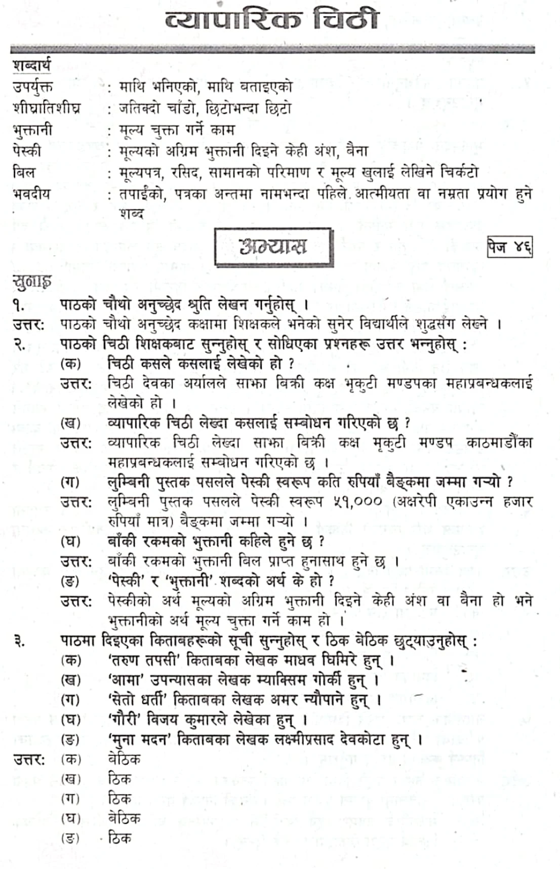 Byaparik Chithi: Class 10 Nepali Exercise