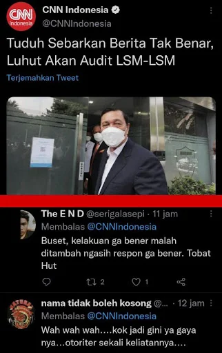 Menteri Koordinator bidang Kemaritiman dan Investasi  BUSYET! Tuduh Sebarkan Berita Tak Benar, Luhut Ancam Audit LSM-LSM