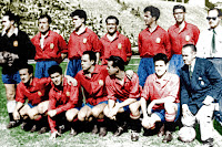 SELECCIÓN DE ESPAÑA. Temporada 1949-50. Ignacio Eizaguirre, Asensi, Parra, Gabriel Alonso, Silva, Puchades, Ramírez (directivo); Basora, Rosendo Hernández, Zarra, Panizo, Juncosa y Benito Díaz (entrenador). SELECCIÓN DE SUECIA 3 SELECCIÓN DE ESPAÑA 1 Domingo 16/07/1950, 15:00 horas. IV Copa del Mundo Brasil 1950, fase final, jornada 3. Sao Paulo, Brasil, estadio de Pacaembu