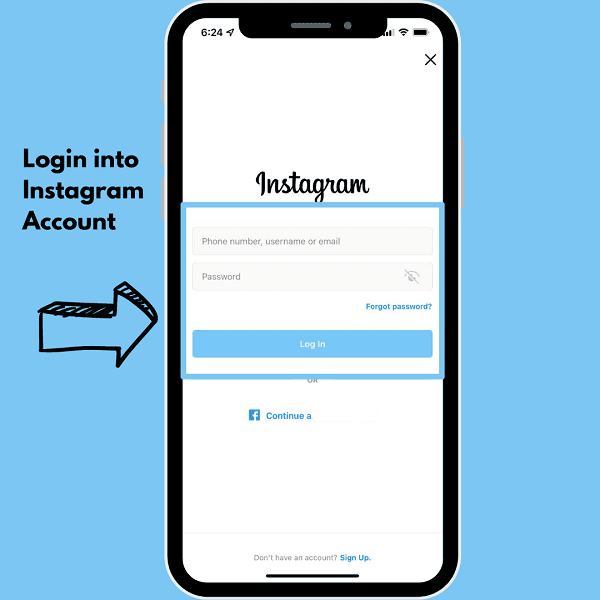 إنشاء مجموعة على Instagram: قم بتسجيل الدخول إلى حسابك