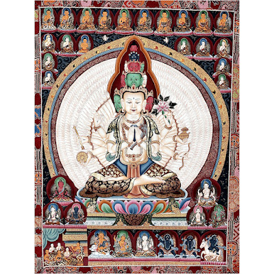 Sitting Avalokiteshvara Sahasrabhuja with Buddhas - Tibetian Thangka Painting