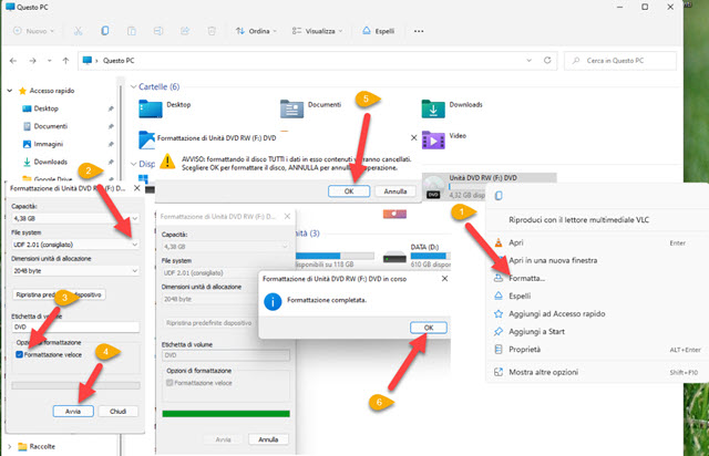formattazione di dischi DVD RW con Windows