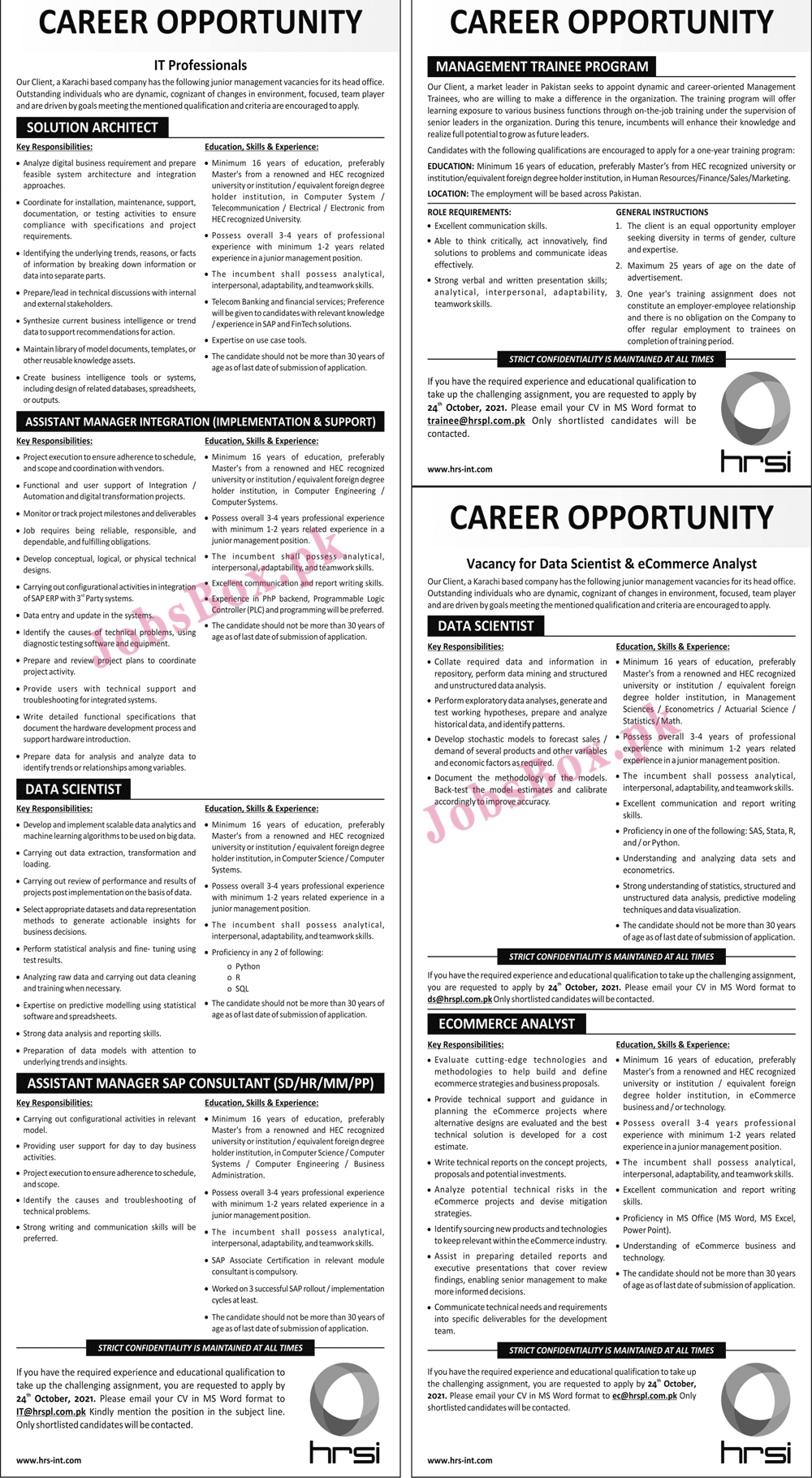 Human Resource Solution International HRSI Jobs 2021