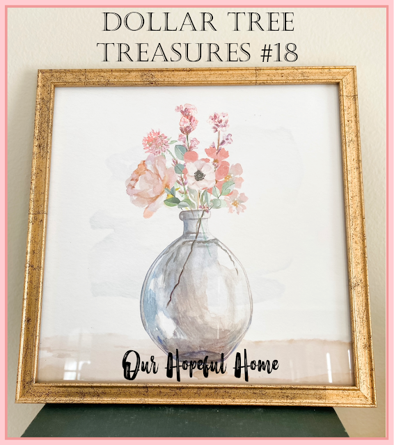 watercolor floral wall art in gold frame from Dollar Tree