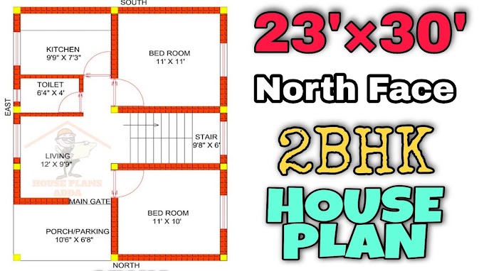 23 × 30 North Facing 2bhk House Plan with Parking Area