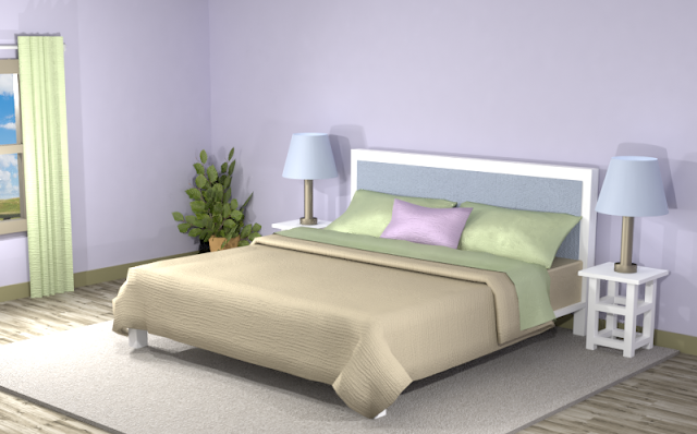 French Lilac (#C8C4DA) Double-Split Complementary Room