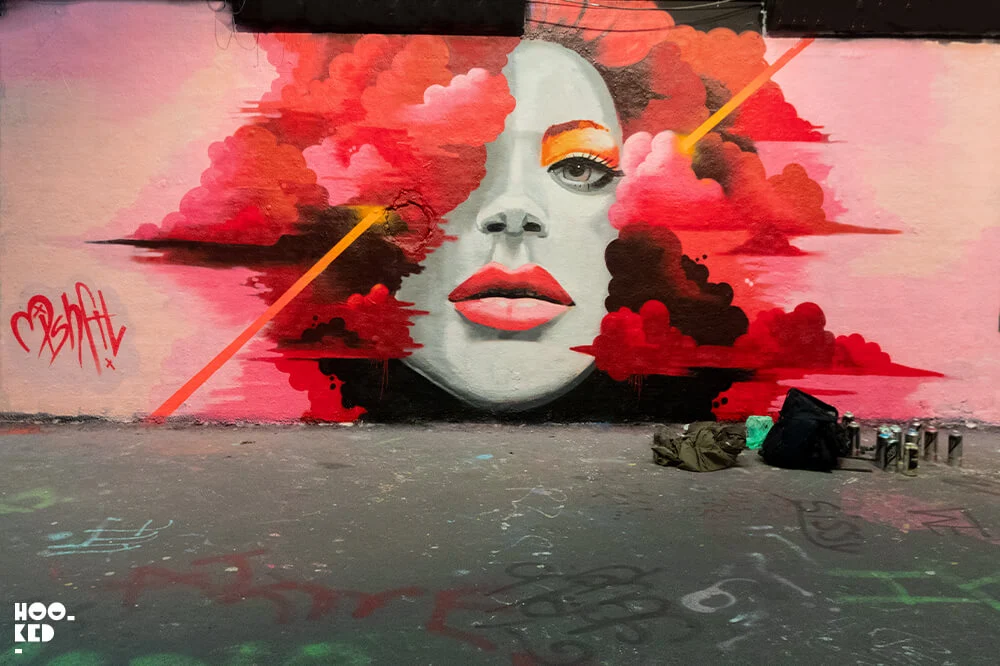 London Street Art - WOM Collective Graffiti Paint Jam in Leake Street Tunnels, London Artist Misfit