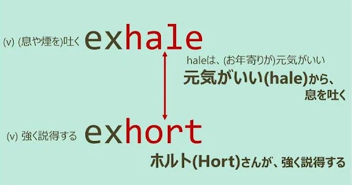 exhale, exhort, スペルが似ている英単語
