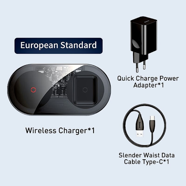 Bộ đế sạc nhanh không dây 2 trong 1 Baseus Simple Wireless Charger Turbo Edition（20W, Phone + Airpods Pro）