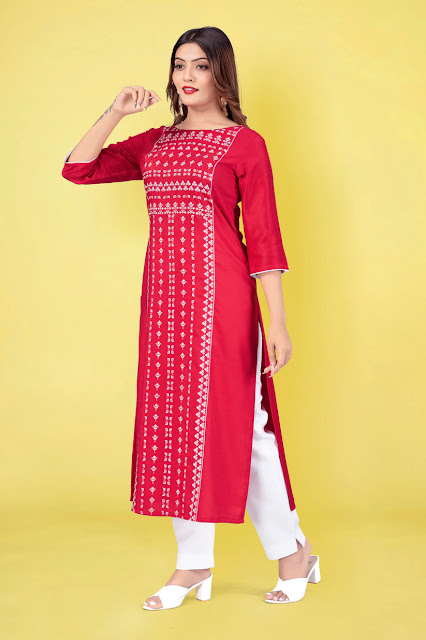 Pigment Printed Straight Readymade Kurti  for women