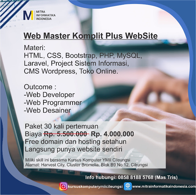 paket kursus pemrograman berbasis web dari pemula sampai mahir bisa buat aplikasi dan website di cileungsi bogor jakarta