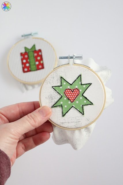 Finishing the Sketch Stitched Christmas Ornaments, a tutorial by A Bright Corner quilt blog