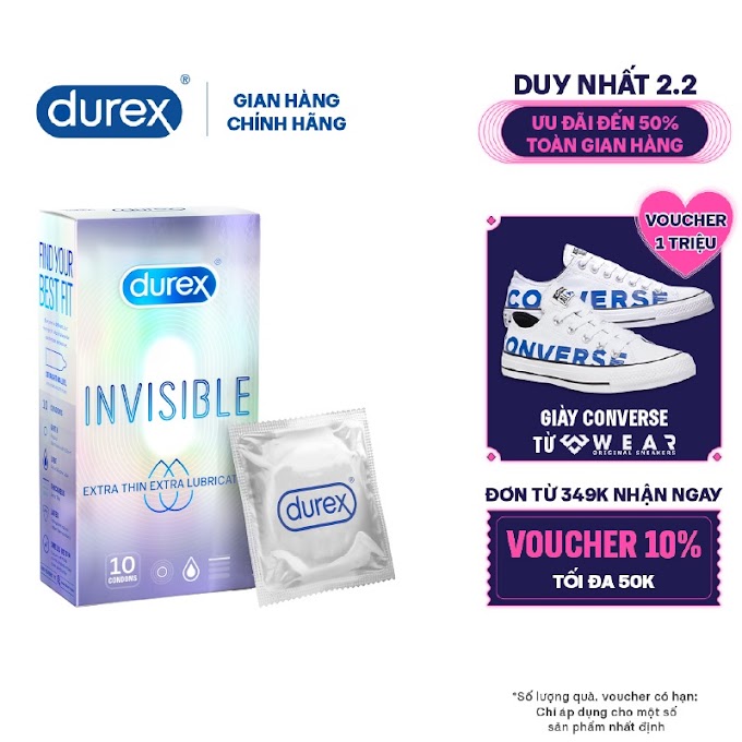 Mall Shop [ durex.officialstore ] Bao cao su Durex Extra Thin Extra Lubricated 10 bao