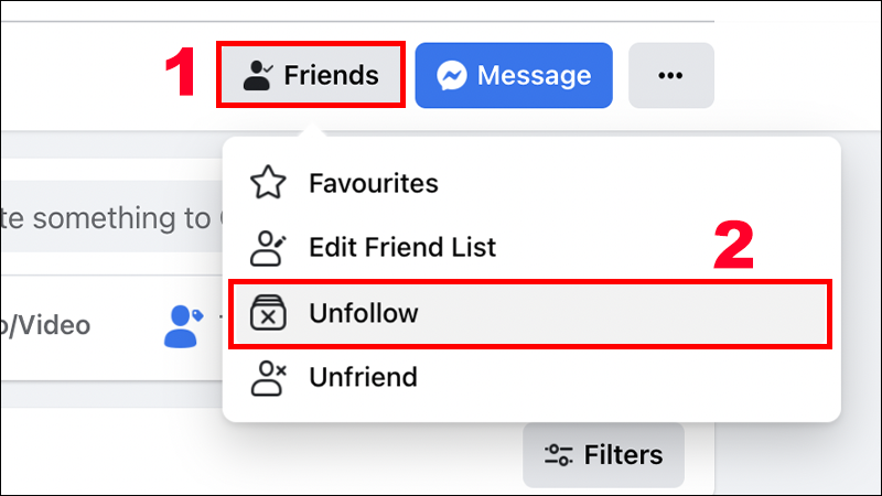 You click Friends > Select Unfollow to unfollow a person on Facebook