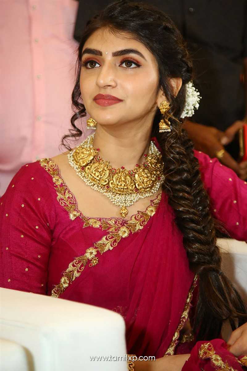 Telugu Actress Sreeleela Red Half Saree Stills
