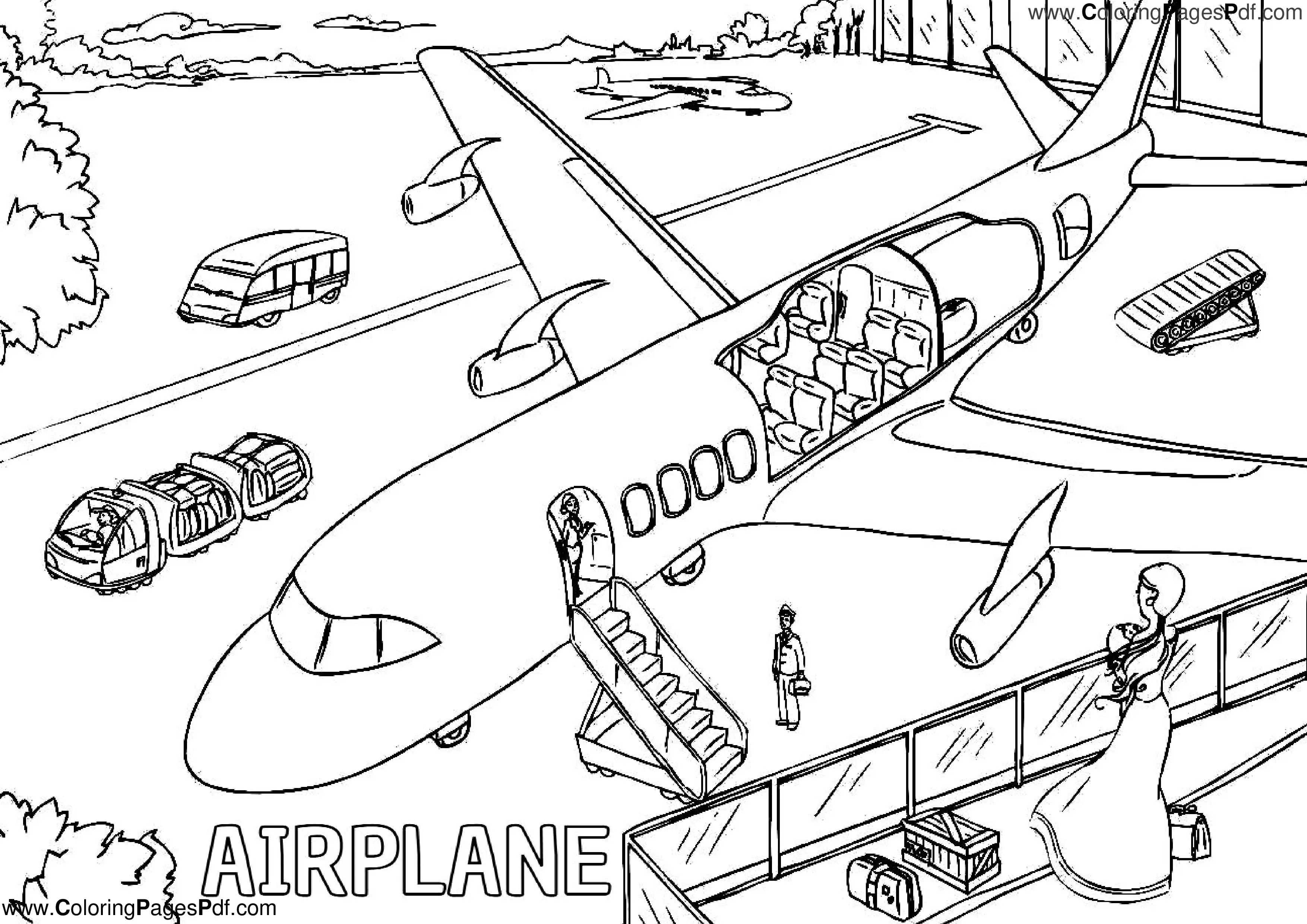Realistic airplane coloring pages