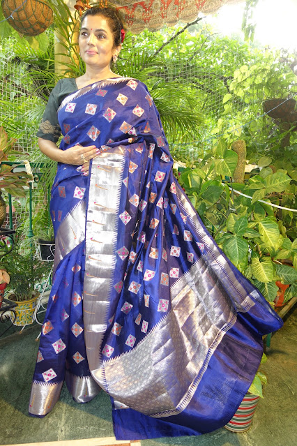 Vintage vibe Banarasi saree. Jewel tone. Sapphire blue color