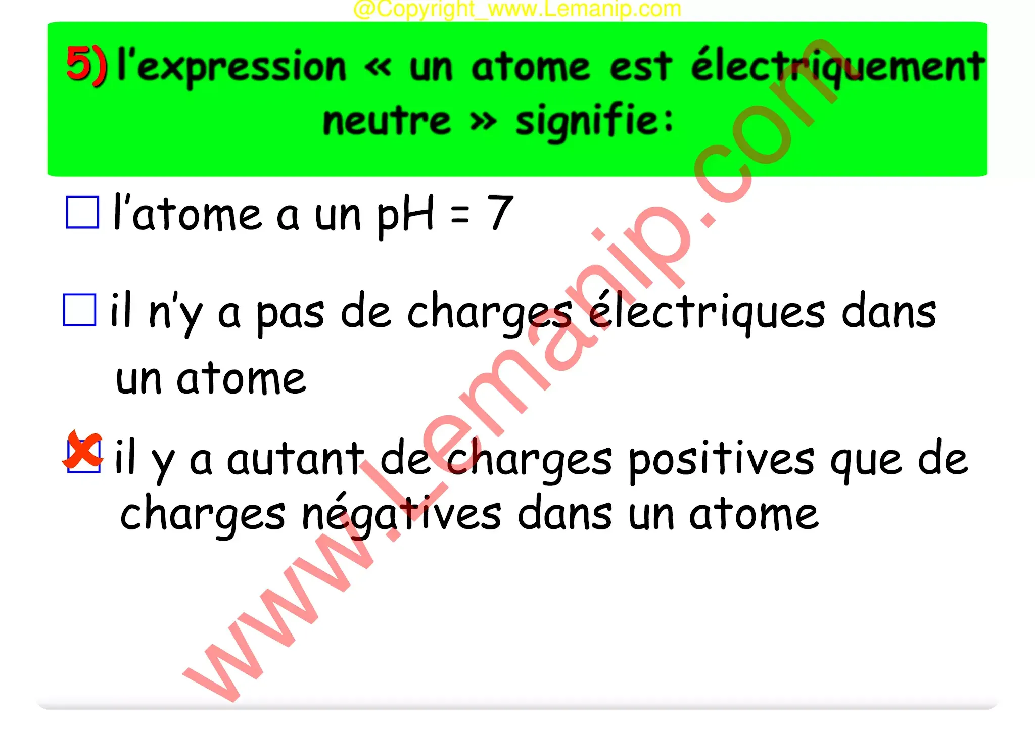 atome matiere electrone physique reponse 5