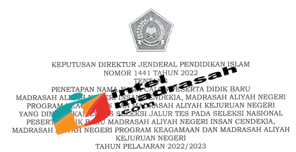 Surat Keputusan Penetapan Kelulusan SNPDB Tahun Pelajaran 2022/2023 - INTEL MADRASAH