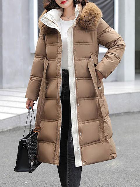 Puffer Coats For Women White Stand Collar Faux Fur Long Sleeves Long Winter Outerwear Cozy Active Outerwear