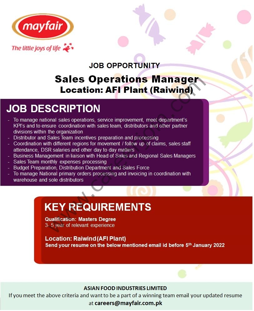 Mayfair Pakistan Jobs Sales Operations Manager