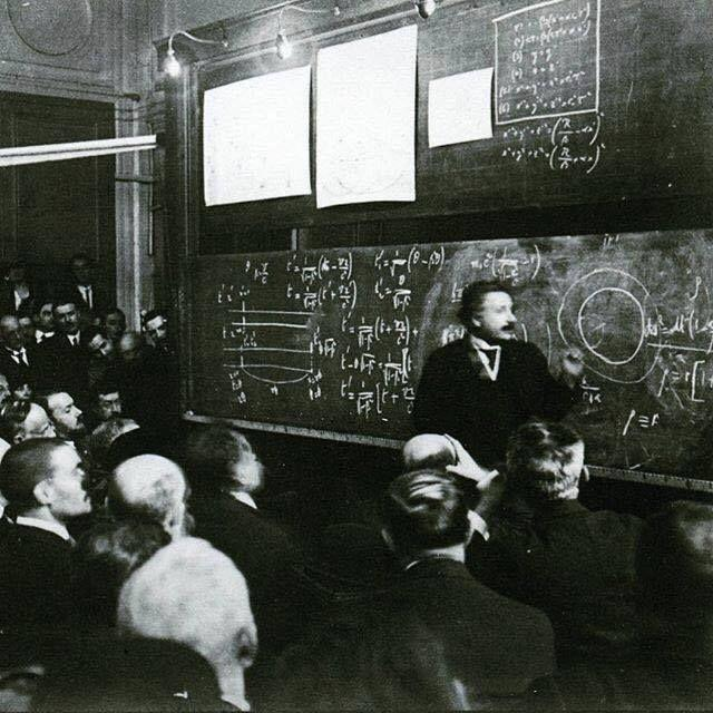 Actual photo of Albert Einstein lecturing on the Theory of Relativity, 1922