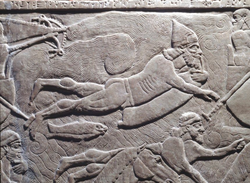 An Assyrian soldier floating on a goat-skin float.