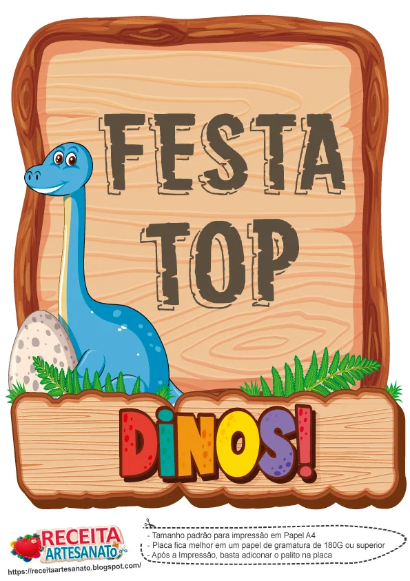 Plaquinha de Dinossauro para aniversário