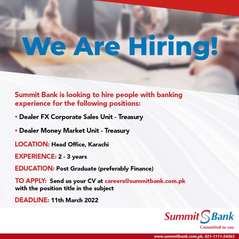 Summit Bank Jobs March 2022