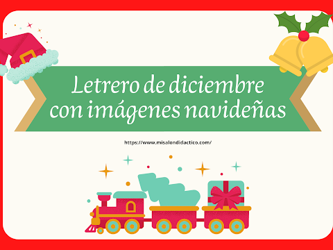 Letrero de diciembre con imágenes navideñas