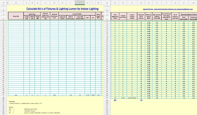 حسابات تصميم الإنارة الداخلية (شيت إكسيل جاهز) Indoor Lighting Calculator