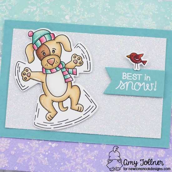 Snow Angel Puppy Stamp and Die Set, Festive Fawns Stamp and Die Set, Snowfall Stencil, Frames and Flags Die Set by Newton's Nook Designs #newtonsnook #handmade