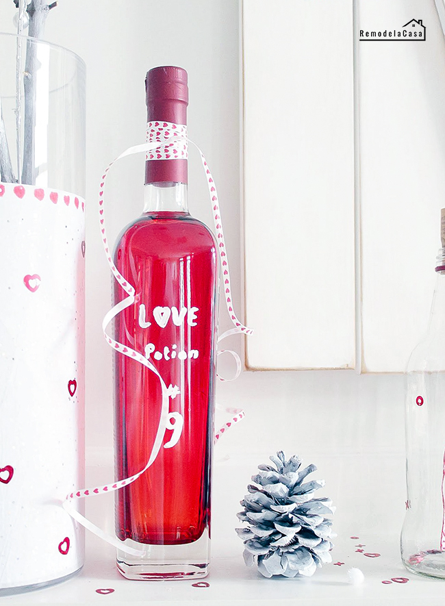 red bottles of love potion number 9 to decorate during Valentines