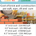 What is the cost of brick wall construction per sqft, sqm, cft and cum?