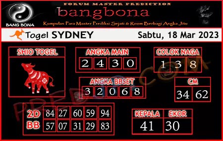 Prediksi Bang Bona Sydney Sabtu 18 Maret 2023