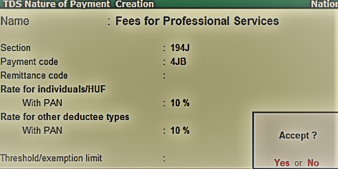 tds nature of payment in Hindi