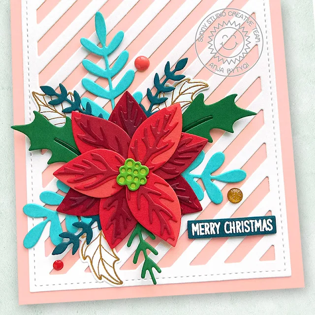 Sunny Studio Stamps: Pristine Poinsettias & Winter Greenery Christmas Card by Anja Bytyqi (featuring Frilly Frame Dies)