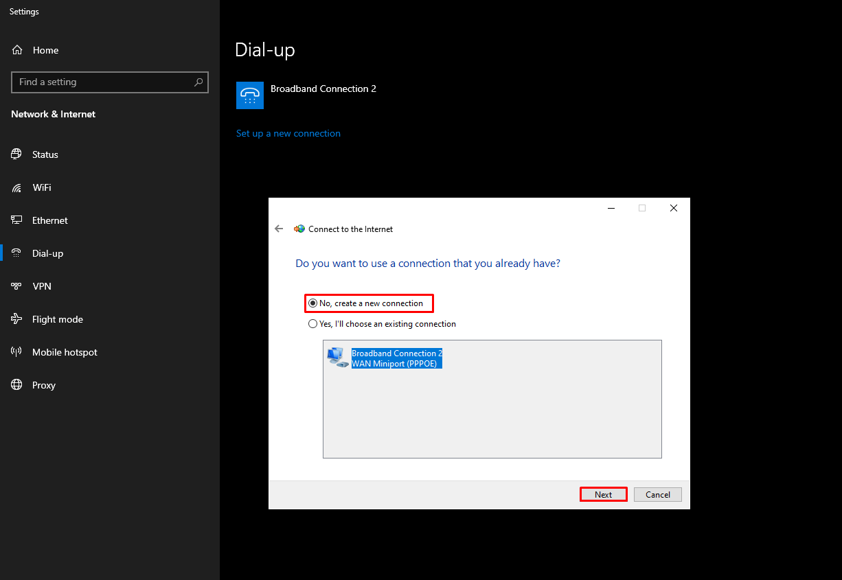 Setting koneksi dial-up broadband (pppoe) di windows 10